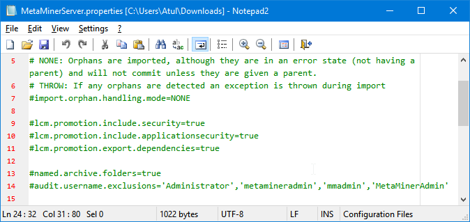 MetaMinerServer.properties file