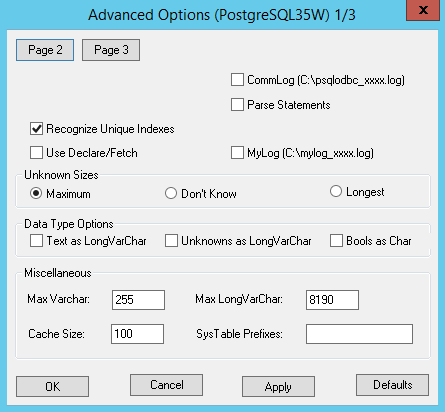 Postgres ODBC Datasource Setup