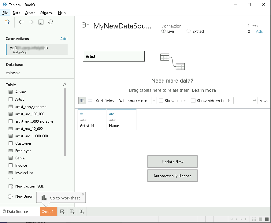 Select Table in Data Source