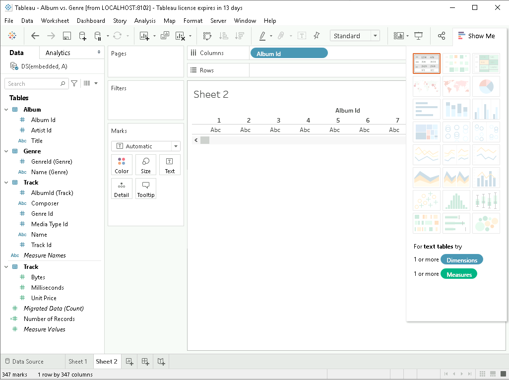 Tableau Sample Sheet Edit Mode