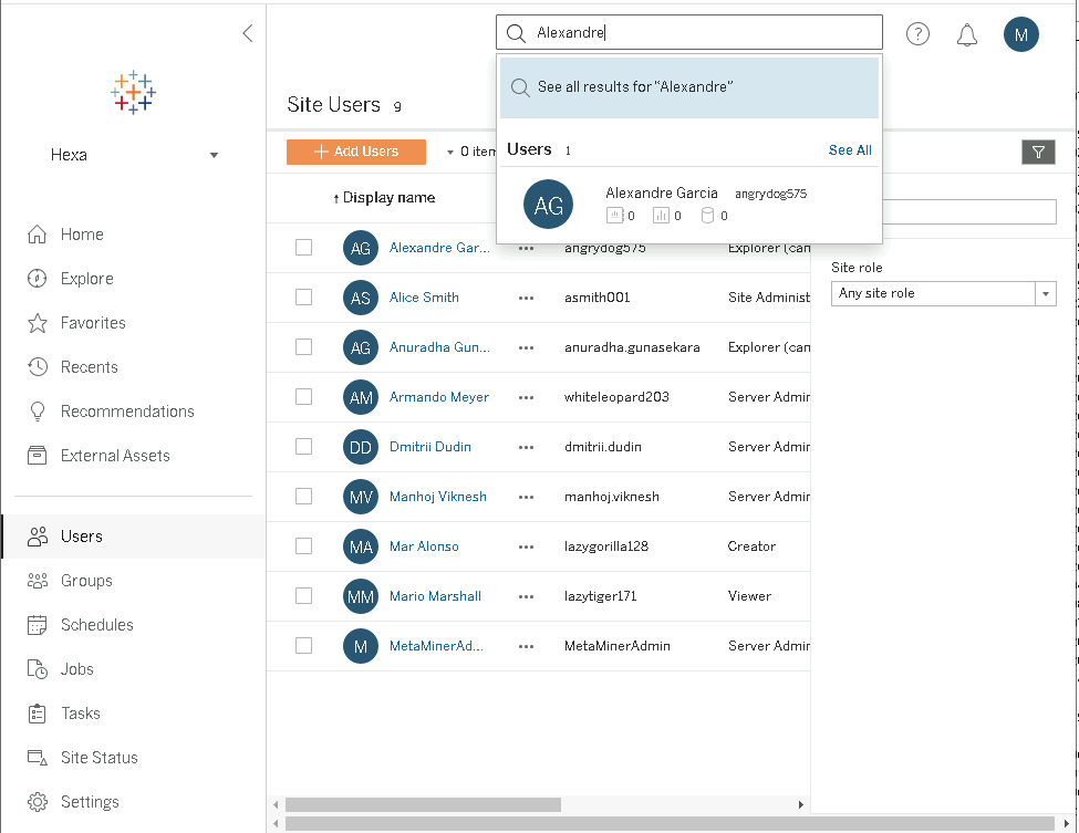 Search for a User Tableau