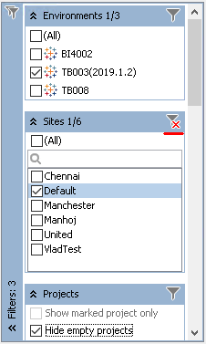 Cancel Sites Filters