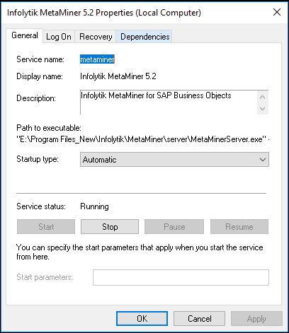 MetaMiner Service Properties