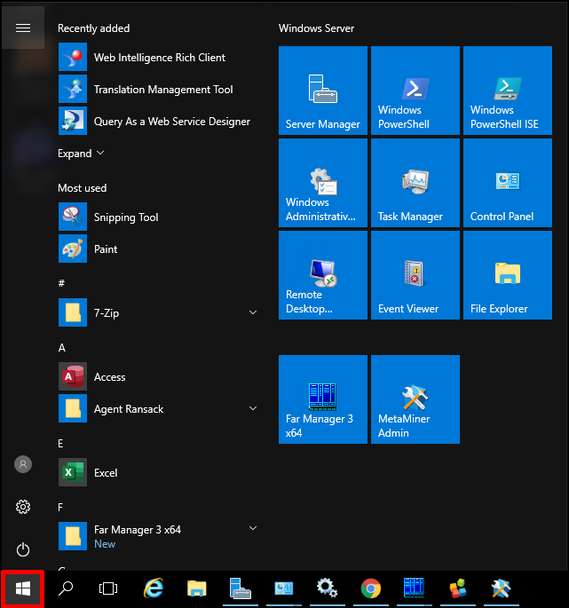 Windows Server Start Menu